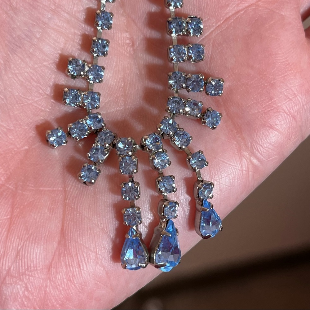 Vintage 1940 Retro Art Deco Pale blue Crystal Rhinestone Choker Necklace